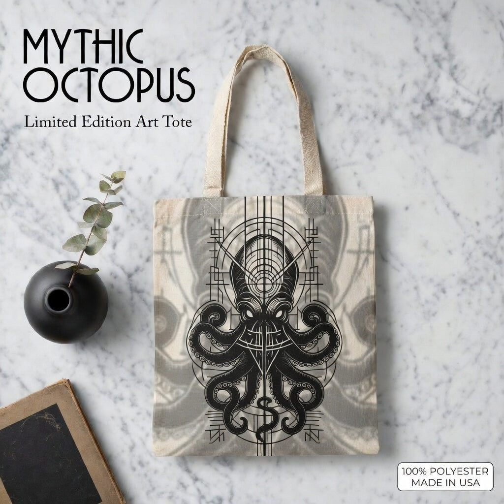 Tote Bag — Pulpo Lovecraftiano oscuro con símbolos ocultistas