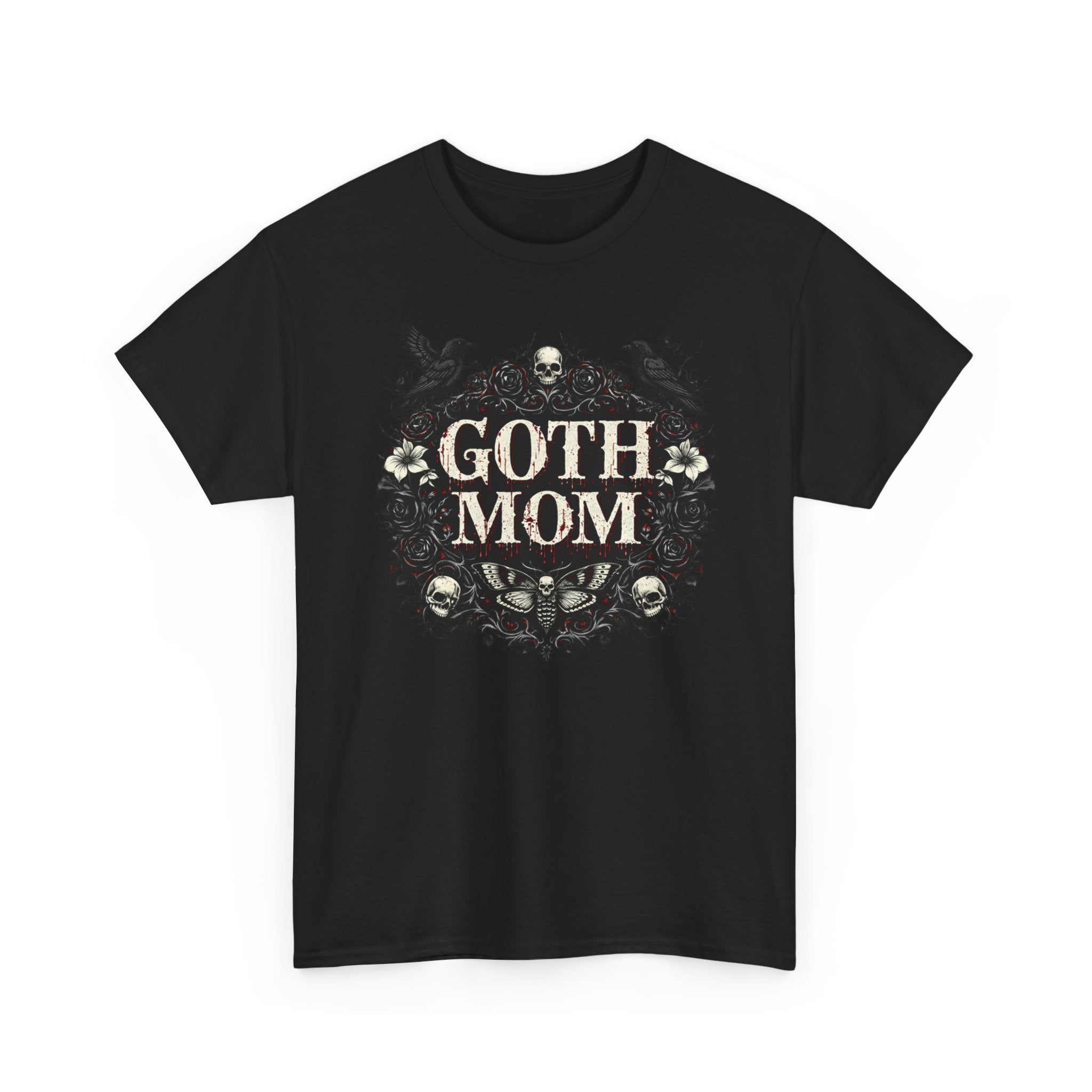 Goth Mom Gothic T-Shirt — Calaveras, Cuervos y Rosas (Vintage Dark Floral)