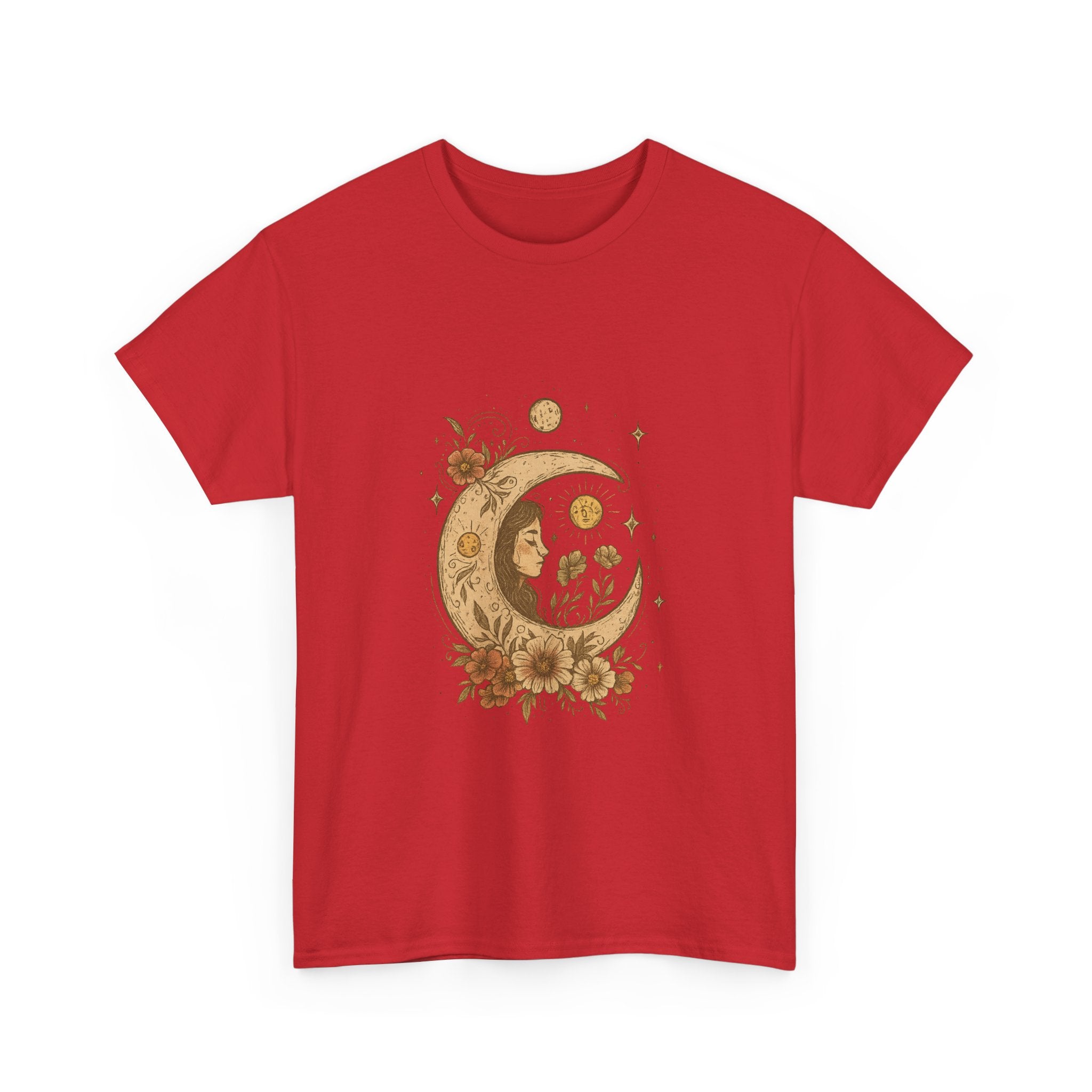 Boho Celestial Moon & Floral Unisex T-Shirt  Aesthetic boho celestial t-shirt with moon and floral design. Soft cotton, unisex fit. Perfect for spiritual, mystical and nature lovers.