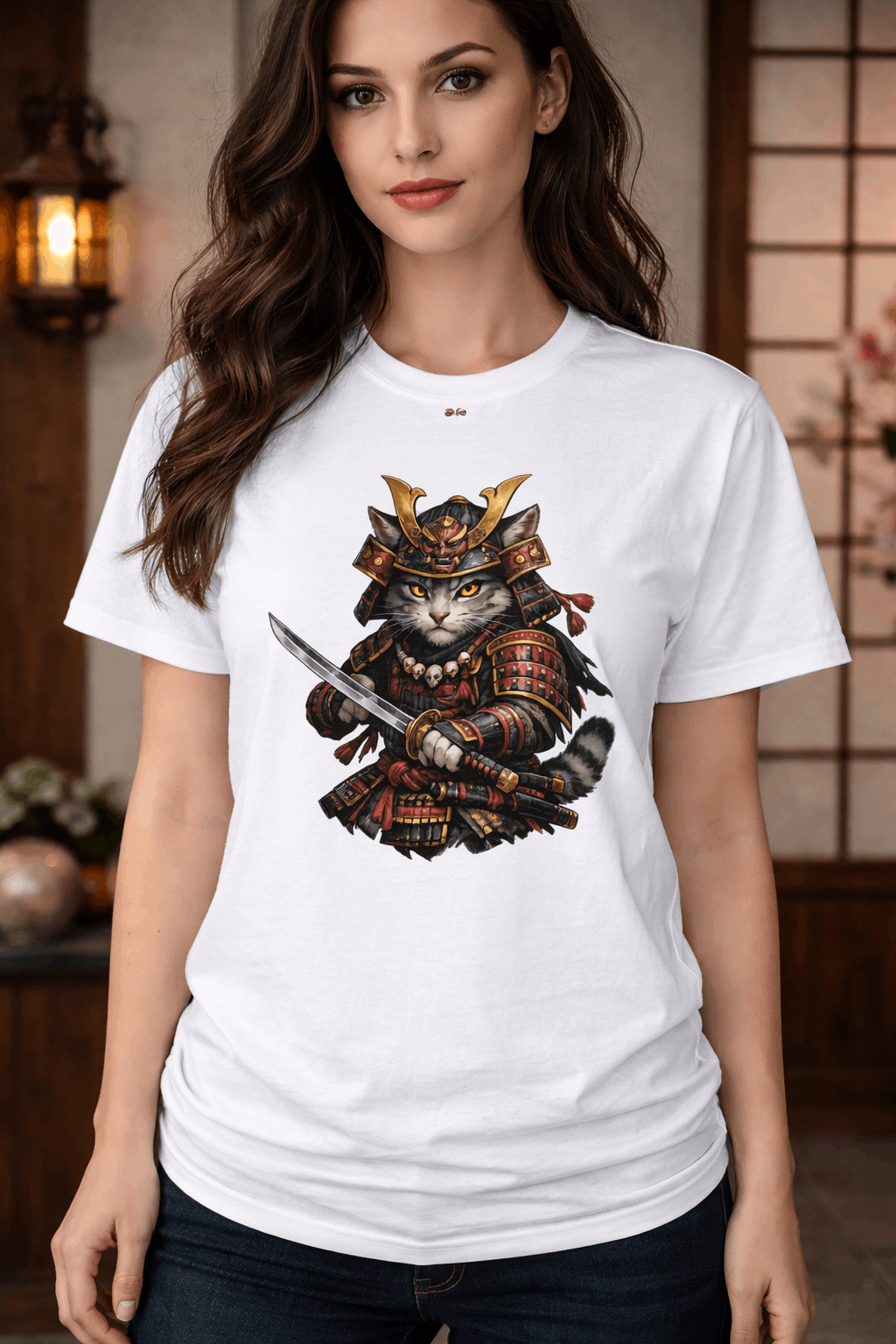 Camiseta Samurai Cat Místico | Japanese Warrior Cat Shirt