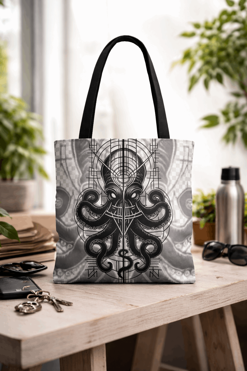 Tote Bag — Pulpo Lovecraftiano oscuro con símbolos ocultistas