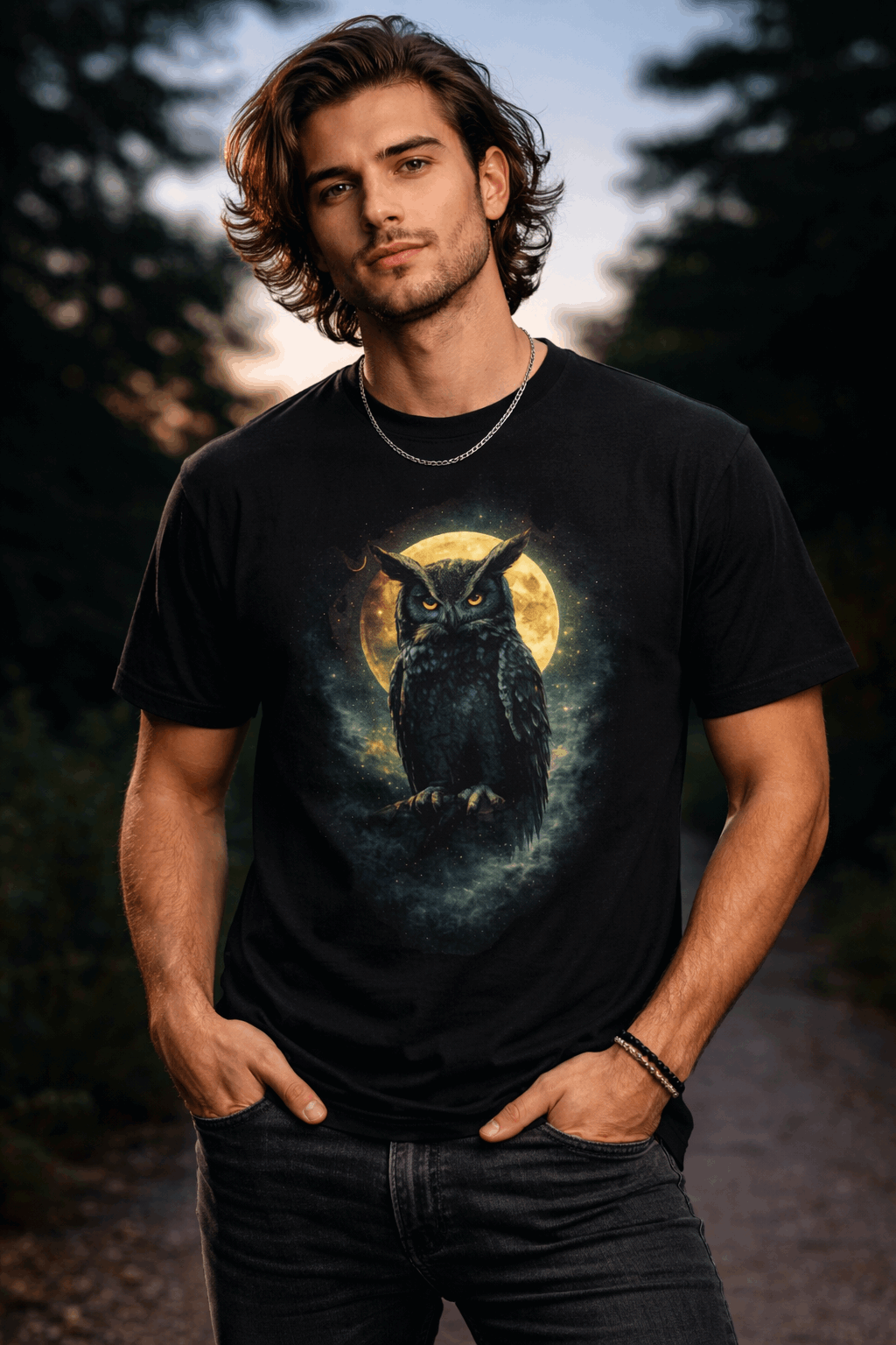 Camiseta búho y luna - diseño gótico místico