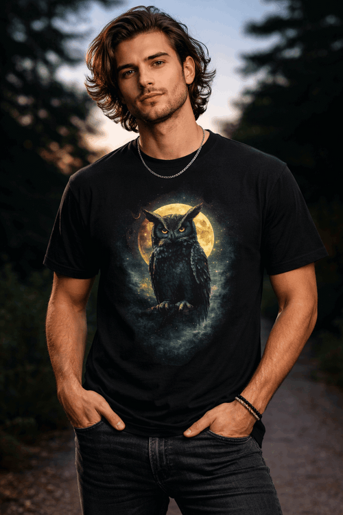 Camiseta búho y luna - diseño gótico místico
