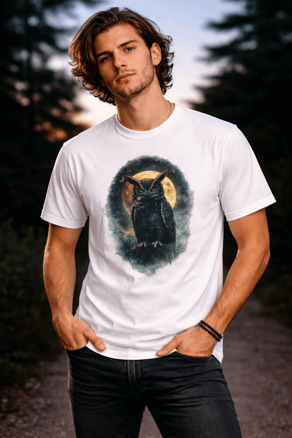 Camiseta búho y luna - diseño gótico místico