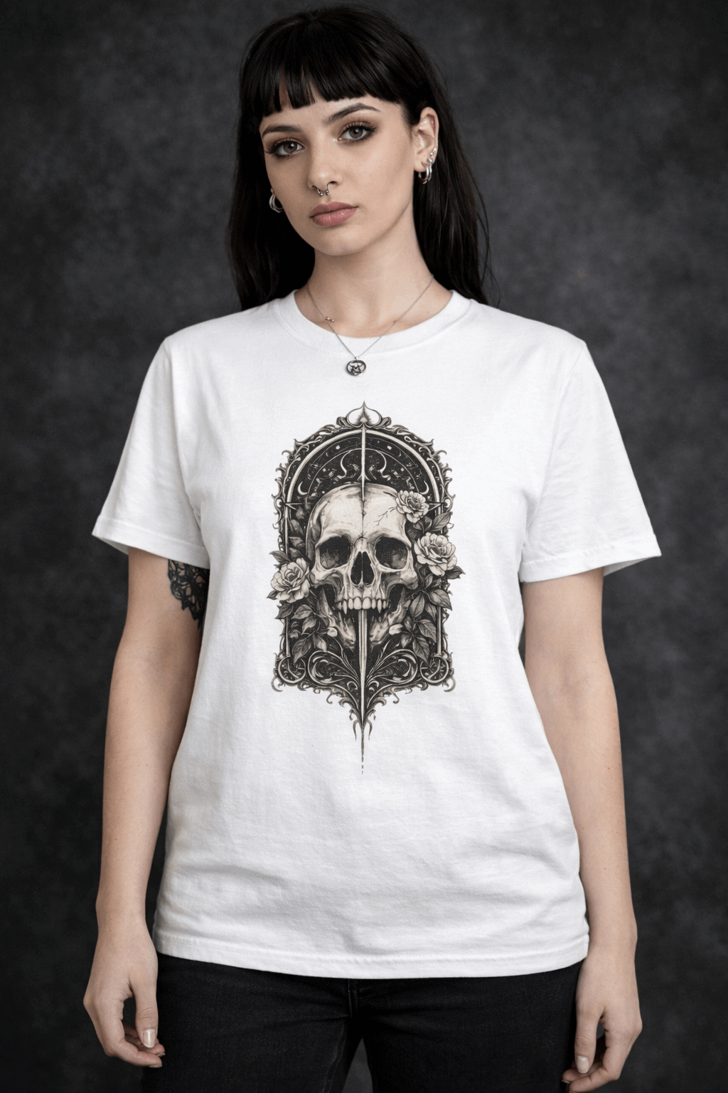 Camiseta Skull Floral Mística Gothic MysticBohoCo