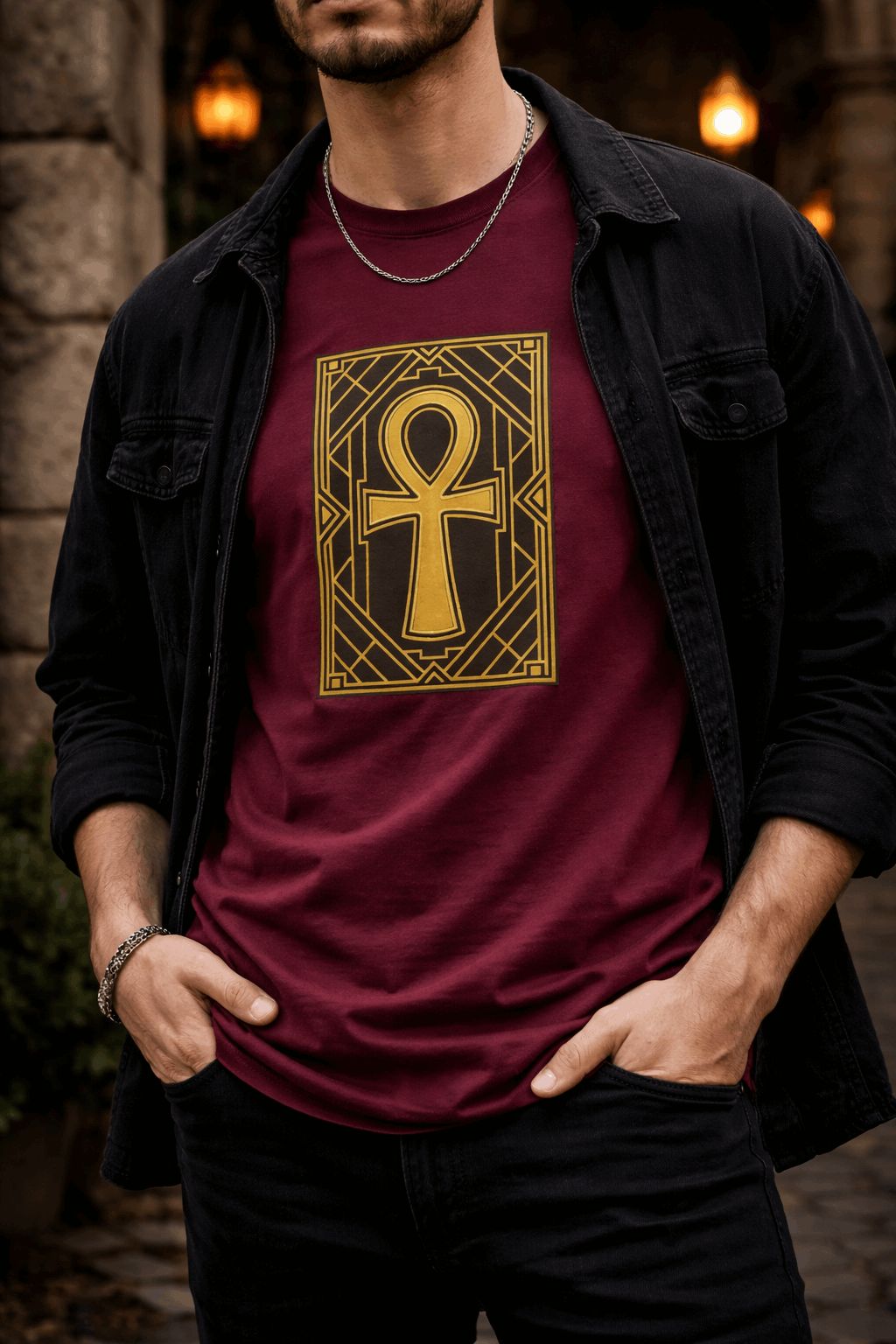 Camiseta Ankh Dorado — Diseño Art Déco Egipcio