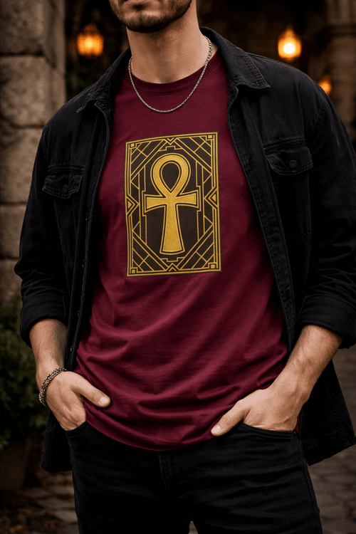 Camiseta Ankh Dorado — Diseño Art Déco Egipcio