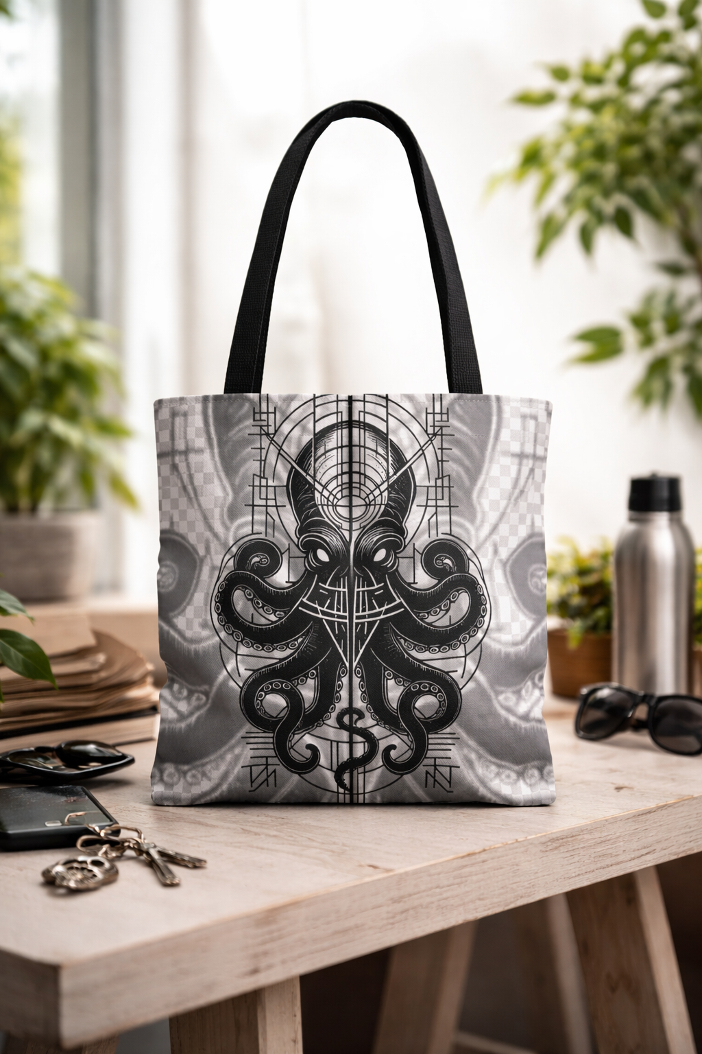 Tote Bag — Pulpo Lovecraftiano oscuro con símbolos ocultistas