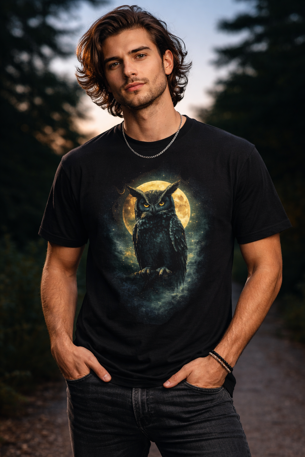 Camiseta búho y luna - diseño gótico místico