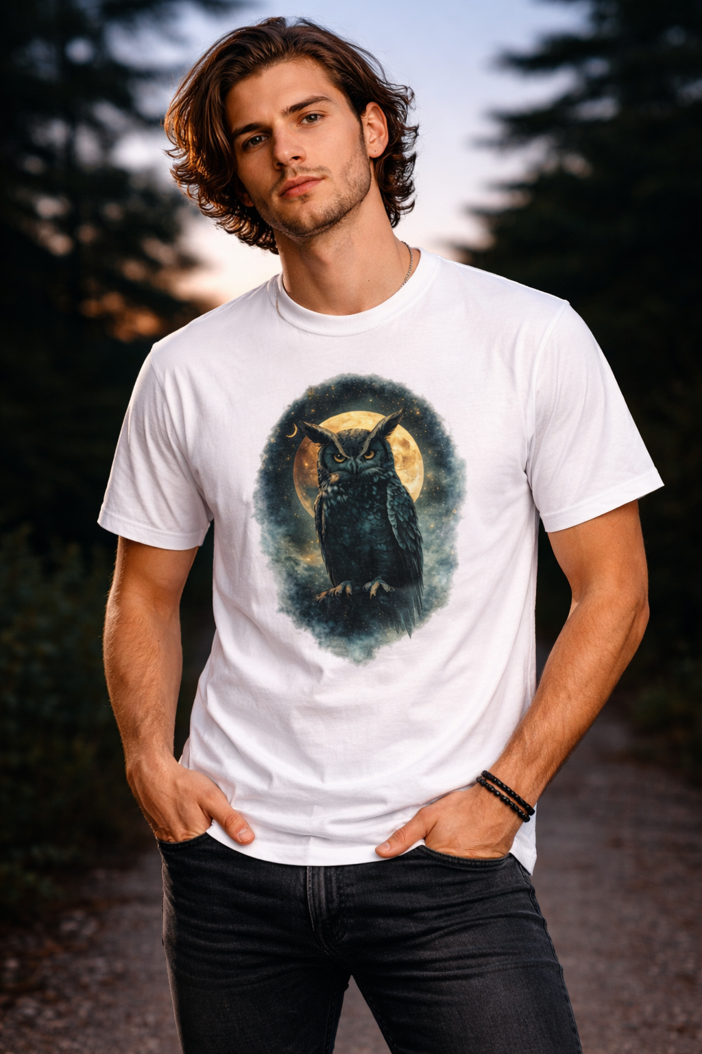 Camiseta búho y luna - diseño gótico místico