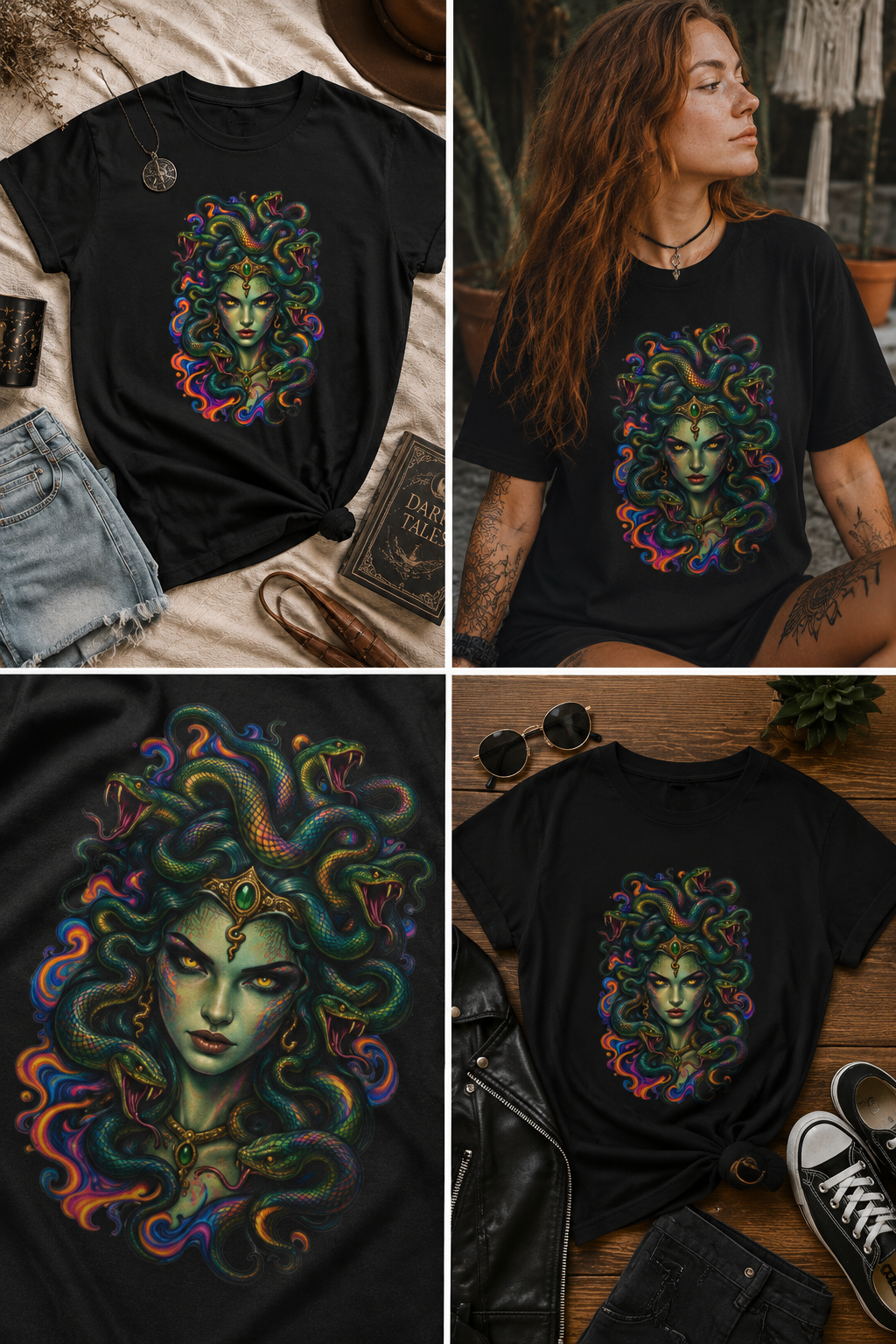 Camiseta Medusa Psicodélica | Diseño Serpientes Mitología